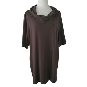 BRYN WALKER Espresso Bamboo/Organic Cotton Cowl Neck Short Sleeve‎ Tunic Size L